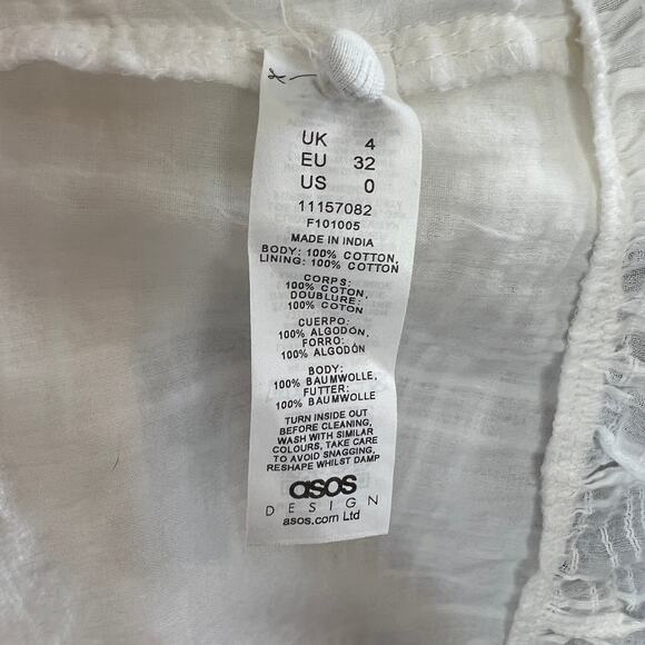 ASOS Design White Plaid Cotton V-Neck Ruffled Mini Wrap Dress Casual Cocktail 0 - Picture 8 of 8